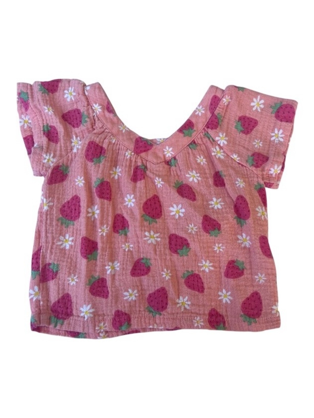 btween Pink Strawberry Print Girls' Short Sleeve Top